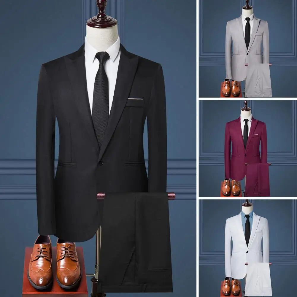 Tuxedo for Mens: 2Pcs/Set Men Blazer Pants Set Solid Color Business Workwear