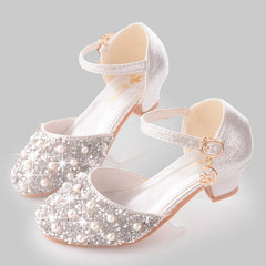 Girls Glitter Sandals Children's High Heels Shoes Kids Performance Crystal Sandals Baby