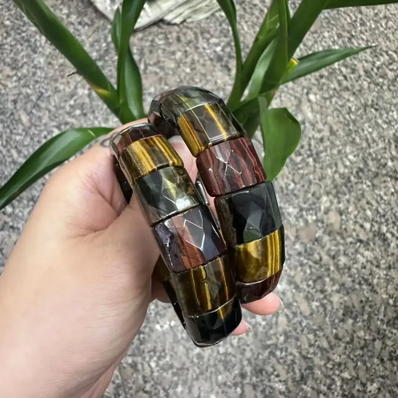 Natural 12x15mm Faceted Stone Unique Crystal Citrine Agate Amethyst Pyrite Fashion Elastic Handcrafted Bracelets Energy Bangles