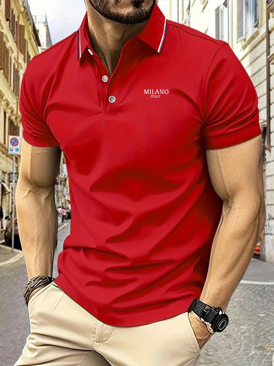 2025 New Men's Polo Shirt MILANO ITALY Letter Print Summer Lapel Stripes Men Short Sleeve Casual Breathable Light Luxury T-Shirt