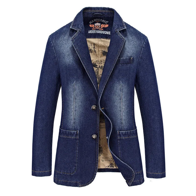 Denim Blazer Mens Jeans Jacket Autumn Slim Fit Coat Winter Windbreaker Cowboy Tops