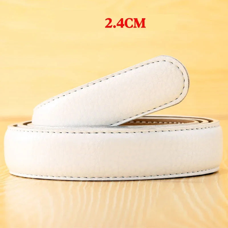 Men Women 2.4 2.8 3.0 3.5 cm Wide Belt No Buckle for Automatic Buckle High Quality PU Leather Belts Body Straps without Buckle