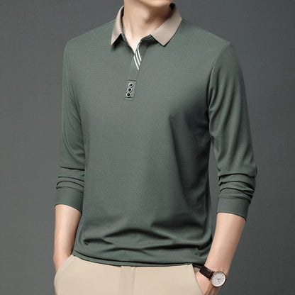 New Men's Business Casual Long Sleeved Shirt Solid Color Polo Shirt Fashionable Breathable Comfortable Versatile Top