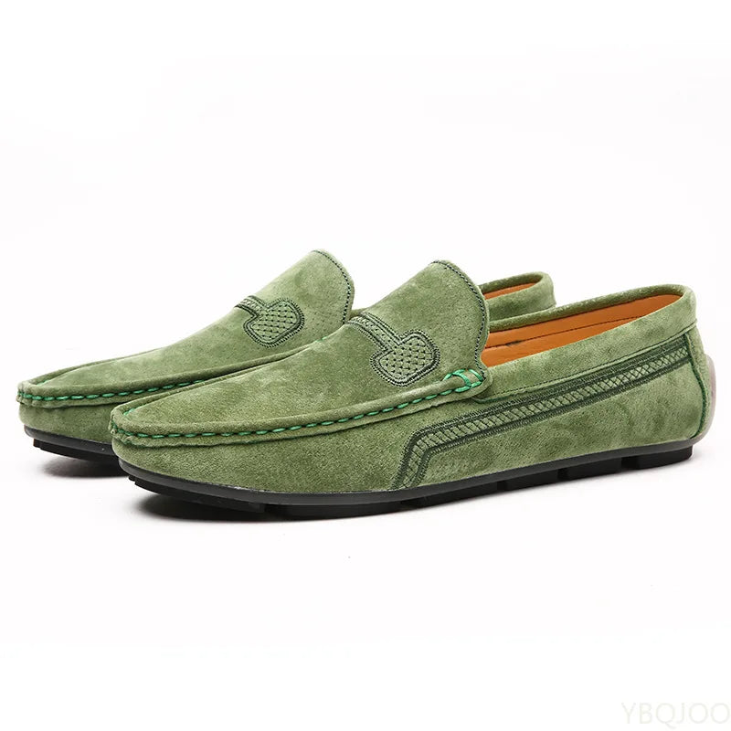 Genuine Leather Mens Loafers Zapatos De Hombre Formal Dresses Men Shoes Business Casual Green Orange Moccasin Sneakers Flats