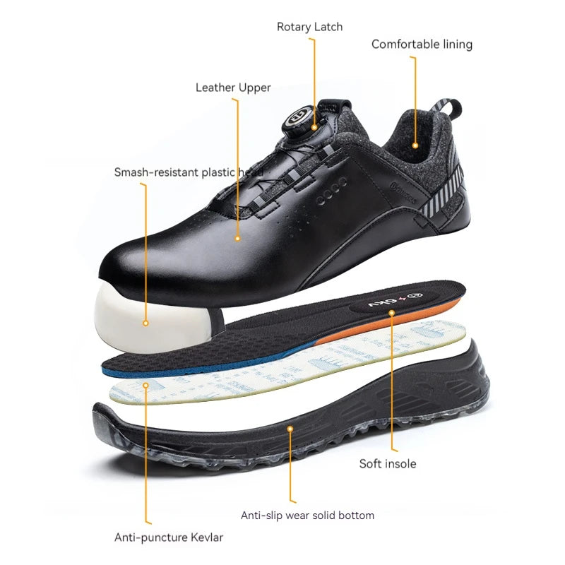 Insulation 6KV Black Leather Work Safety Shoes For Men Anti Smashing Steel Toe Cap Boots Non-slip Indestructible Male Footwear