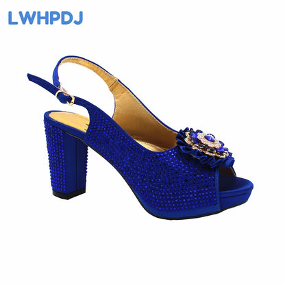 2024 New Arrival Super Heels Flower Design Ladies Shoes Matching Bag Set in Royal Blue For Luxury Women Party