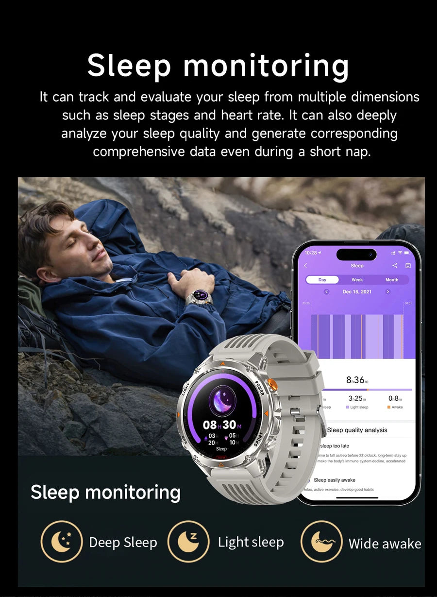 Outdoor Military Smart Watch Men Built-in GPS 1.46" AMOLED Compass