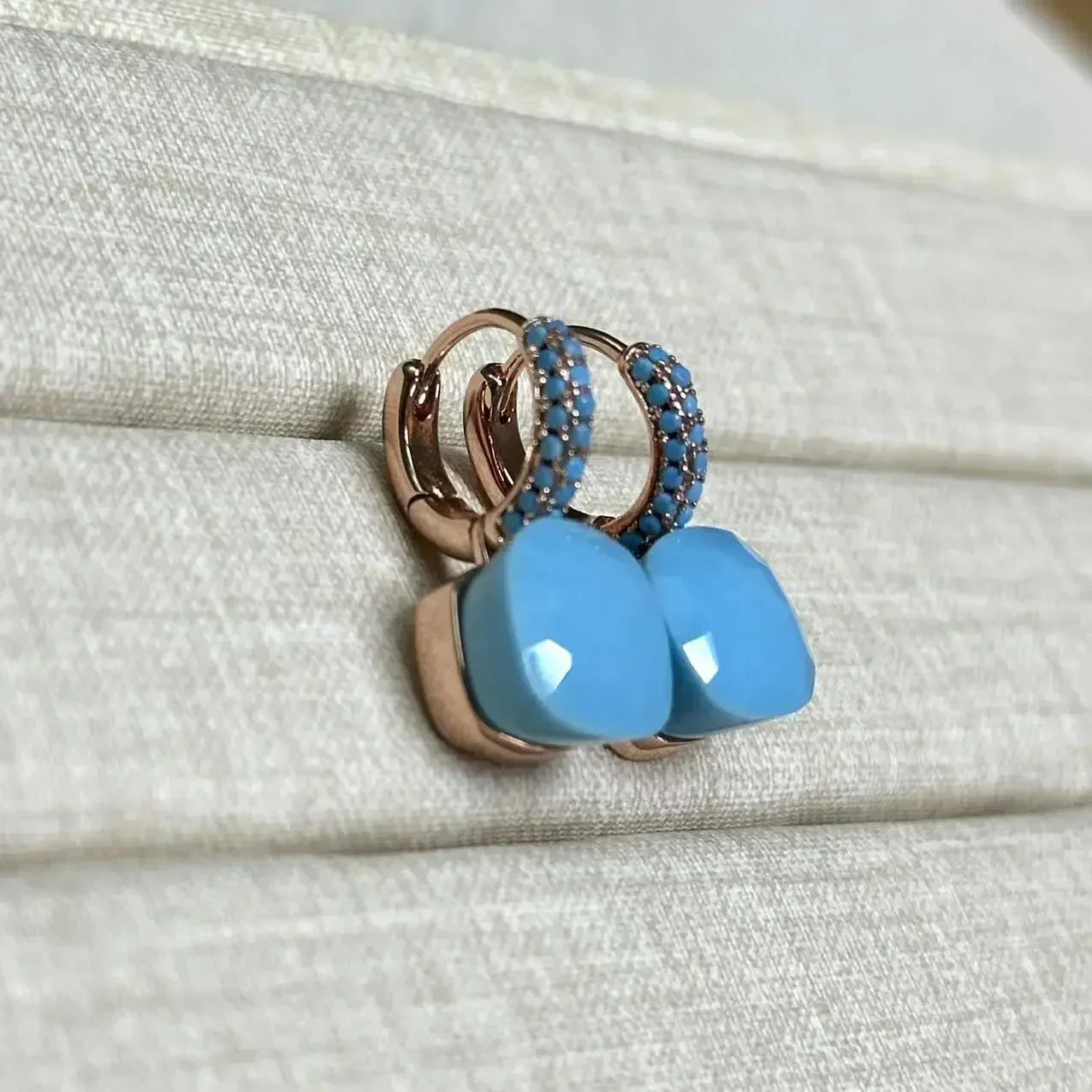 10.6mm Nudo Earrings Inlay Turquoise Zircon For Women Blue Topaz Drop Candy Square Crystal Earring Fashion Jewelry Gift