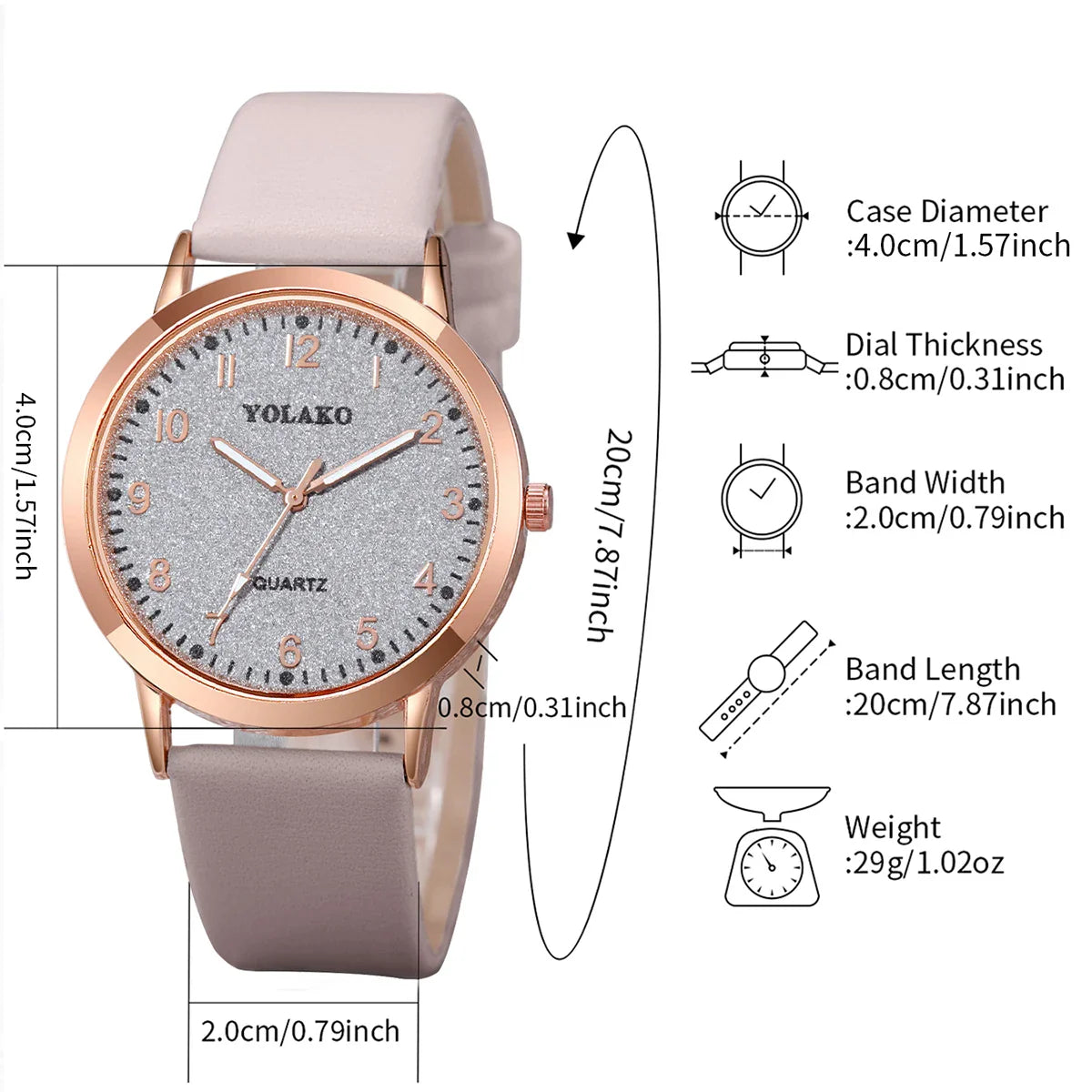 5PCS/Set Fashion Arabic Dial Women Quartz Watch Casual Leather Band Wrist Watches Bracelets  Set（Without Box）