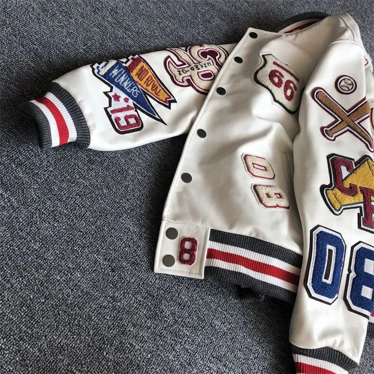 Men's spring and autumn baseball uniform Y2K retro trend leather jacket heavy