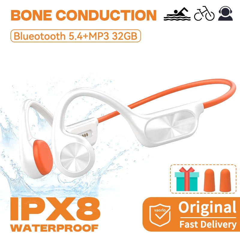 Hot IPX8 Waterproof Swimming Earphone Bluetooth 5.4 Bone Conduction Headphones With 32GB MP3 Player Wireless Headset LED Display