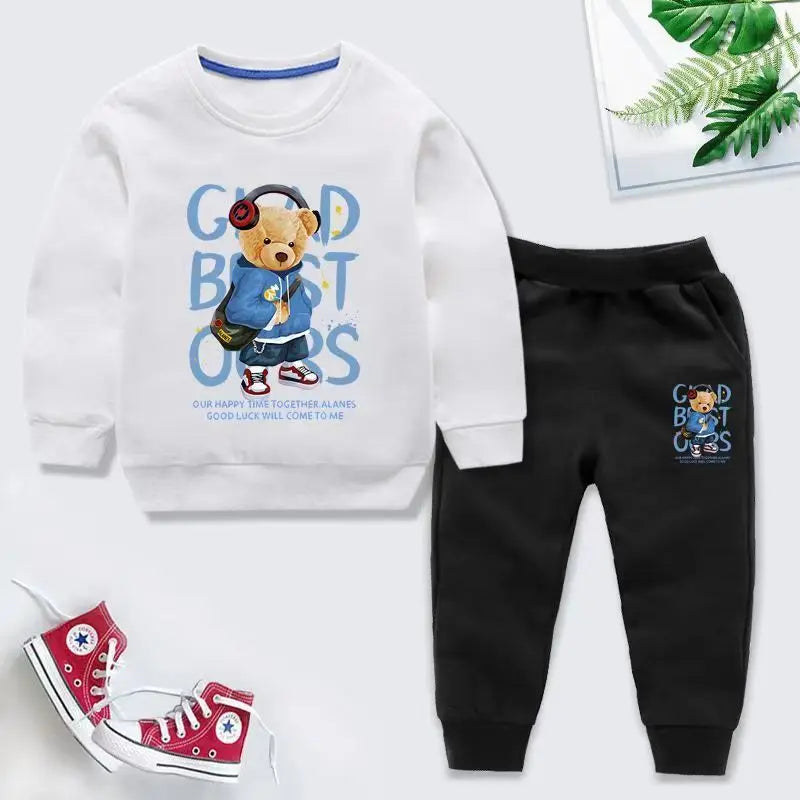 Autumn Children Boy Clothes Set Kid Girls Cute Bear Printed Sweatshirts Pullover Top And Pants 2pcs Suit Baby Fashion Tracksuits