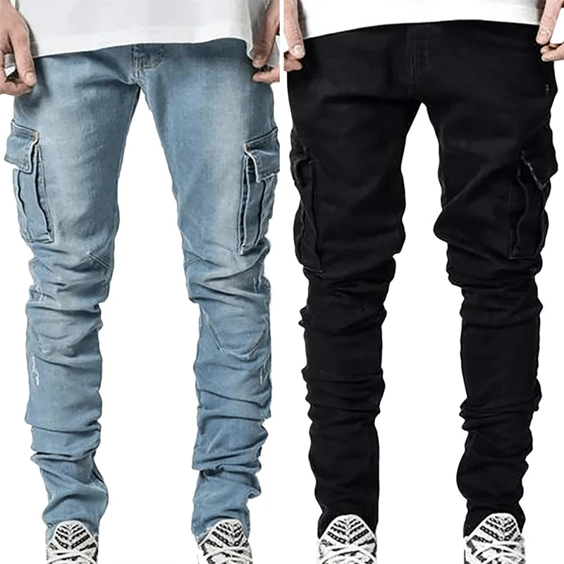 Jeans Man Pants Casual Cotton Denim Trousers Multi Pocket Cargo Pants Men