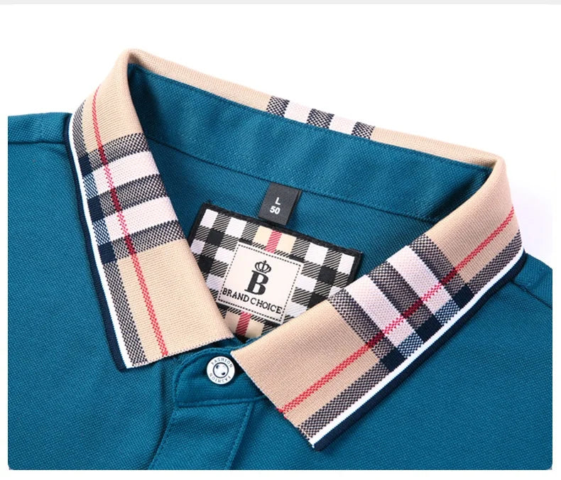 High end silky cotton breathable short sleeve polo shirt men's summer new trend plaid lapel designer brand casual golf T-shirt