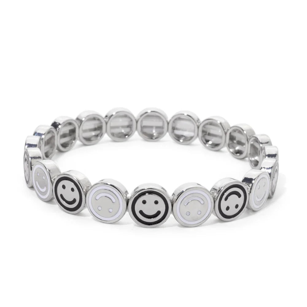 2024 New Happy Bangle Paved Diamond Enamel Beaded Bracelets For Women Boho Gold Color Elastic Bracelets