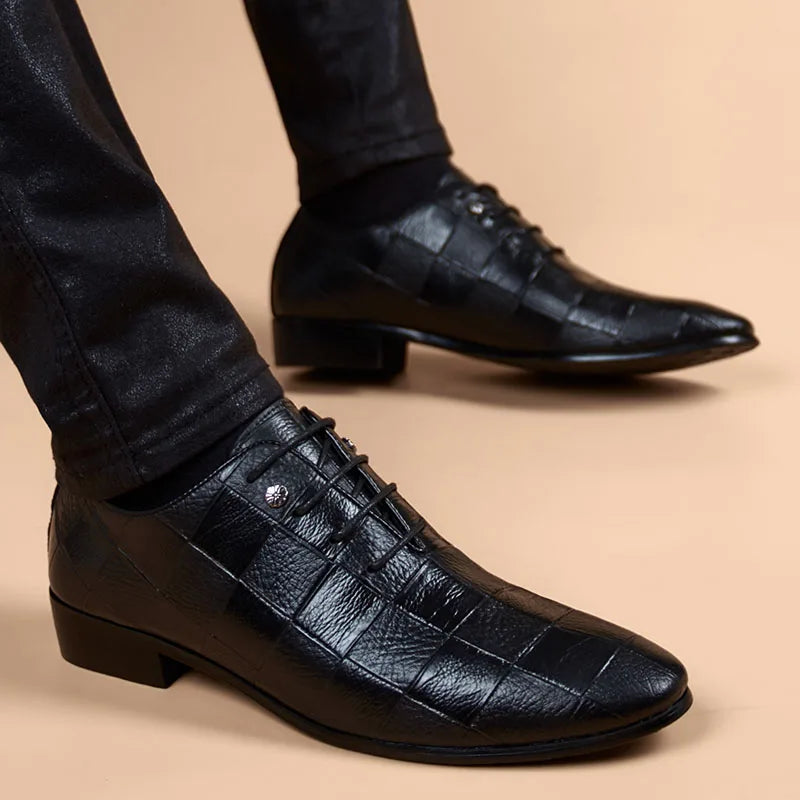 Men Oxford Brogue Genuine Leather Shoes Black Classic Style Wing Tip Lace up Formal Shoes Wedding Office Dress Shoes Men