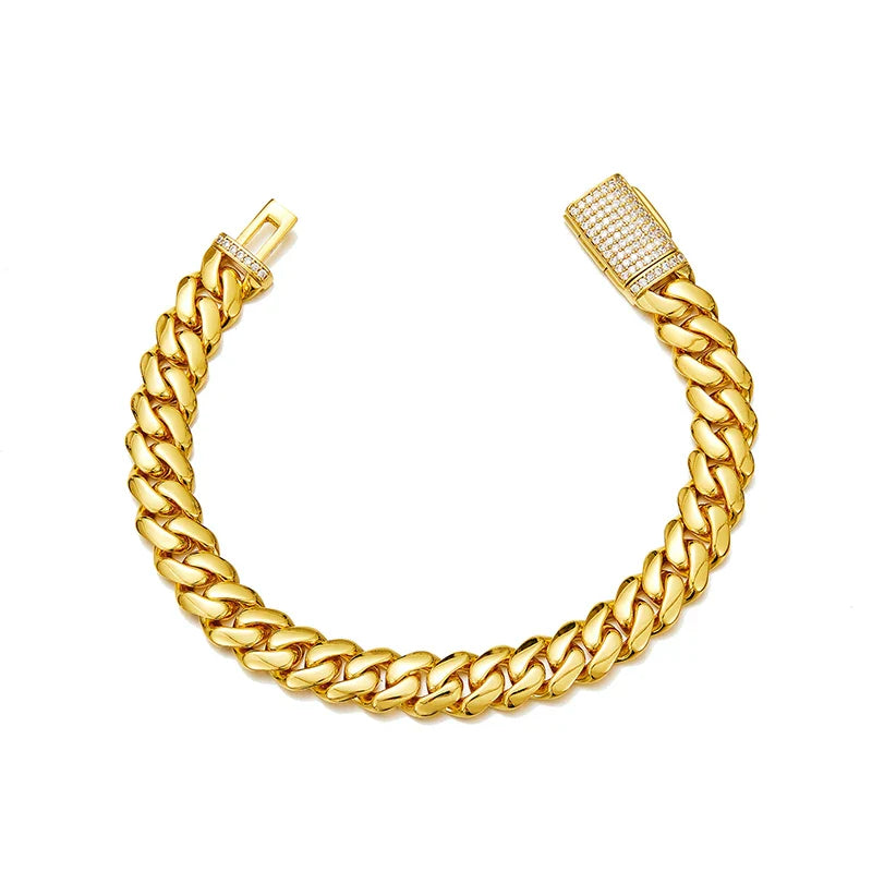 Hip Hop Rock Stainless Steel Rhombus Cuban Miami Link Chain Bracelets for Men Bling Iced Out Rapper Jewelry Gold Silver Color