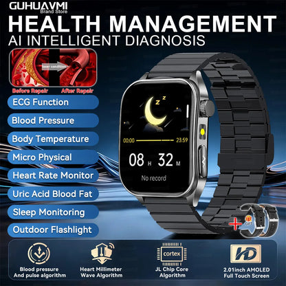 2025 New Blood Pressure 650nm Laser Therapy Diagnosis Smartwatches Men Women Clock Uric Acid Lipid  Heart rate Smart Watch IOS