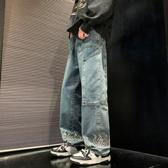 Personality Embroidery Men's Baggy Jeans Streetwear Loose