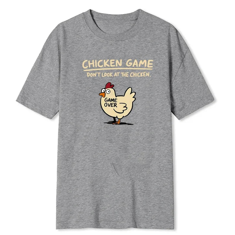Chicken Game Don't Look At The Chicken Pattern Print T-Shirt Men Casual Daily Outdoor Round Neck Short Sleeve T Shirt Mens Top