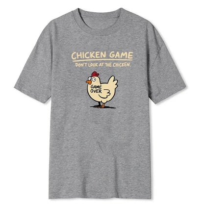 Chicken Game Don't Look At The Chicken Pattern Print T-Shirt Men Casual Daily Outdoor Round Neck Short Sleeve T Shirt Mens Top