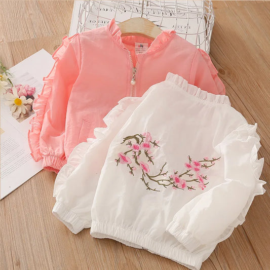 Children Long Sleeve Outwear Embroidery Flower Baseball Jacket For  Baby Kids Girls