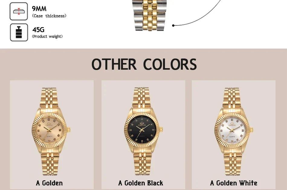 CHENXI Super Hot Sale Luxury Women's Watch Quartz Golden Stainless Steel Small Dial Charm Dress Trendy Wristwatch for Fashion La
