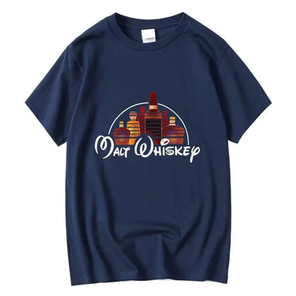 Summer Men's T-shirt 100% Cotton Funny Malt Whiskey Print Summer Loose O-neck Cool T Shirt for Men Short Sleeve T-shirt Male Tee