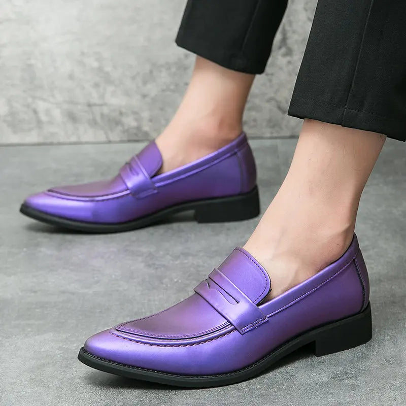 Fashion Purple Glitter Men's Dress Shoes Leather Pointed Slip-on Men Wedding Shoes Elegant Comfortable Non-slip Formal Shoes Men