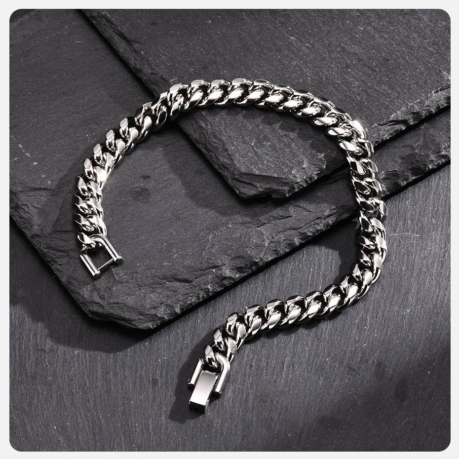 Vnox 18cm/20cm/22cm Stainless Steel Bold Cuban Bracelets for Men Women,6mm/8mm/10mm/12mm Width Miami Curb Links Wristband Gift