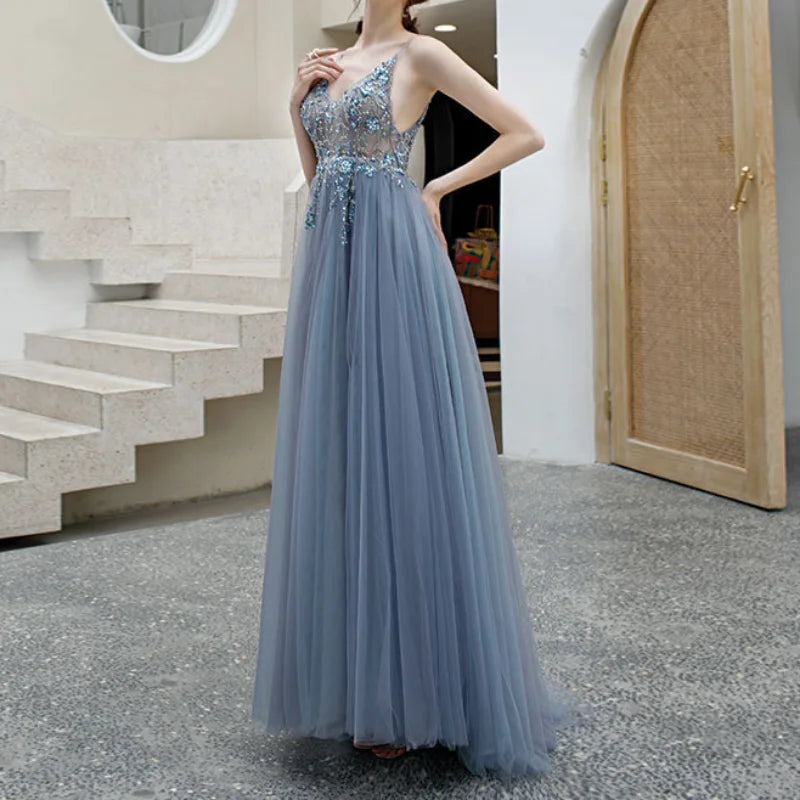 Homecoming Dresses: V Neck Long Evening Dress Lady Girl Women Prom Dress