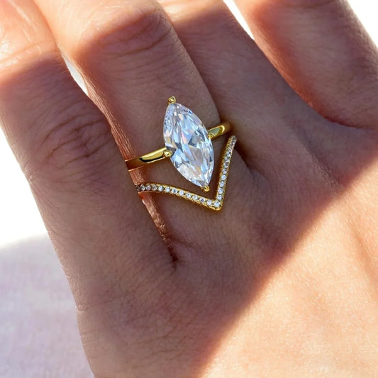 S925 Sterling Silvery Marquise Cut 3pcs Ring Set Fine Jewelry for Women 7x14mm 3CT Moissanite Wedding Jewelry