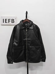 Lapel Men PU Leather Jacket Korean Style Biker Clothing