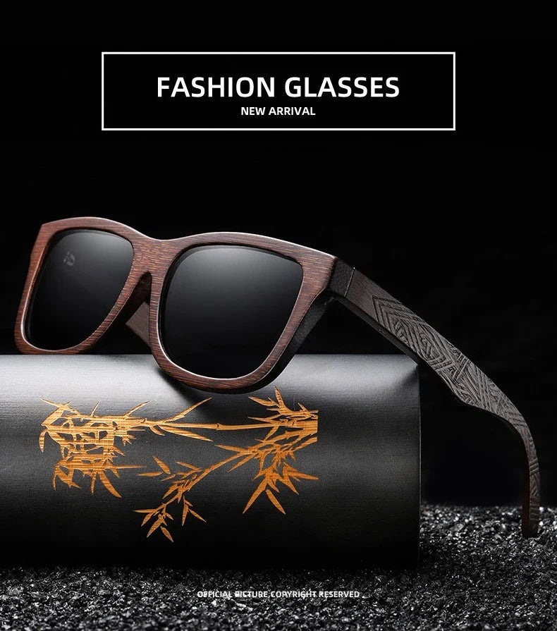 Natural Bamboo Wooden Handmade Polarized Sunglasses Unisex Retro Oversized Frame UV Protection Sun Glasses With Gift Box