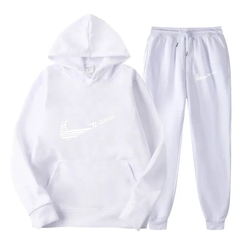 Men Tracksuit 2 Pieces Sets Hooded Sweatshirt +Drawstring Pants Male Hoodies Running Sportswear Men Women Autumn Sportwear