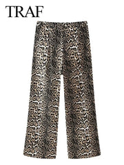 Women Vintage Leopard Wash Denim Pant 2024 Spring Hip Hop Loose