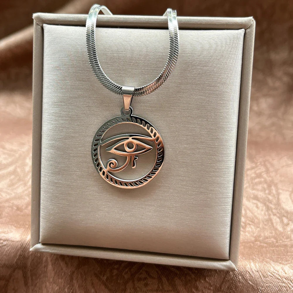 Stainless Steel Exaggerated Punk Big Round O Shaped Pendant Necklace Women Men Chunky Snake Blade Chain Grunge Steampunk Jewelry