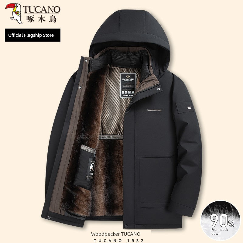 Woodpecker Men Fleece-lined Thickened Middle-Aged and Elderly Heattech Dad