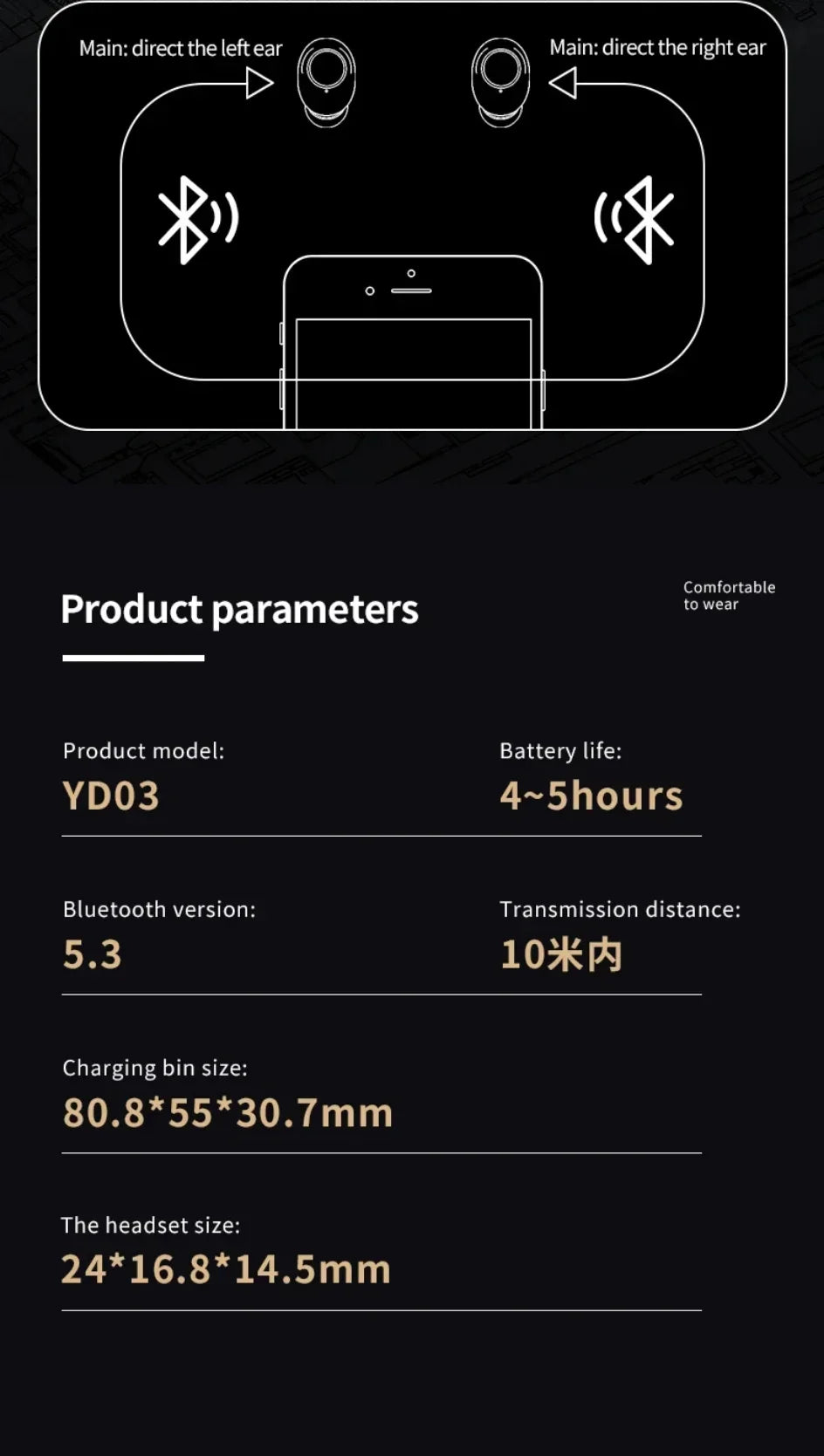 YD03 Wireless Bluetooth Earphones Headphones Outdoor Sport Headset 5.3 With Charging Bin Display Touch Control Earbuds for Muisc