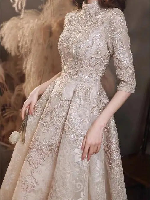 Homecoming Dresses:Prom Dresses Half Sleeves Lace Beaded Elegant Formal