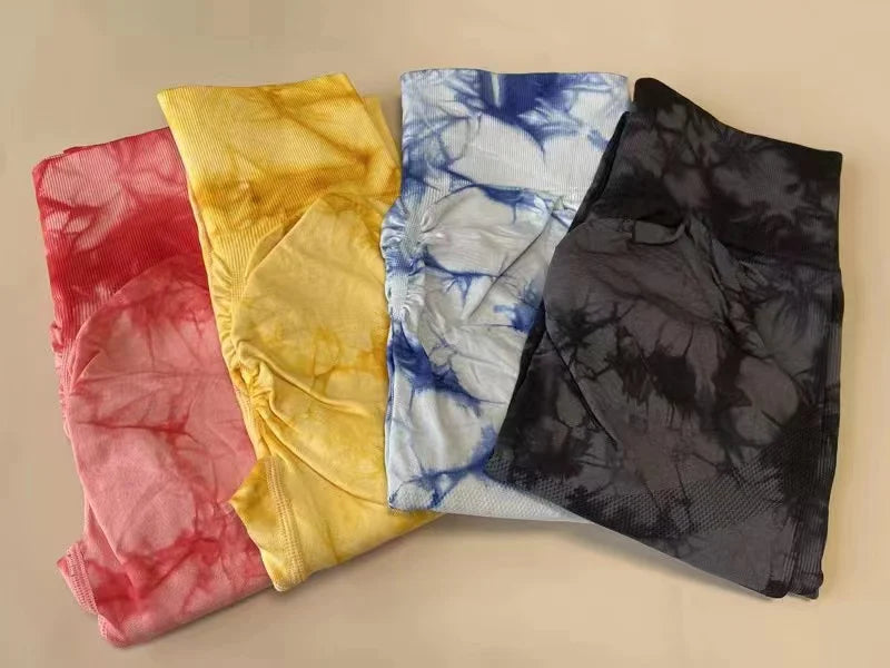Women Tie Dye Gym Leggings Seamless Yoga Pants Scrunch Sports Fitness Tights