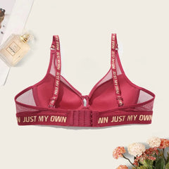 Thick Pad Push Up Bra with wire for Small Chest Women Letter Print Mesh Underwear