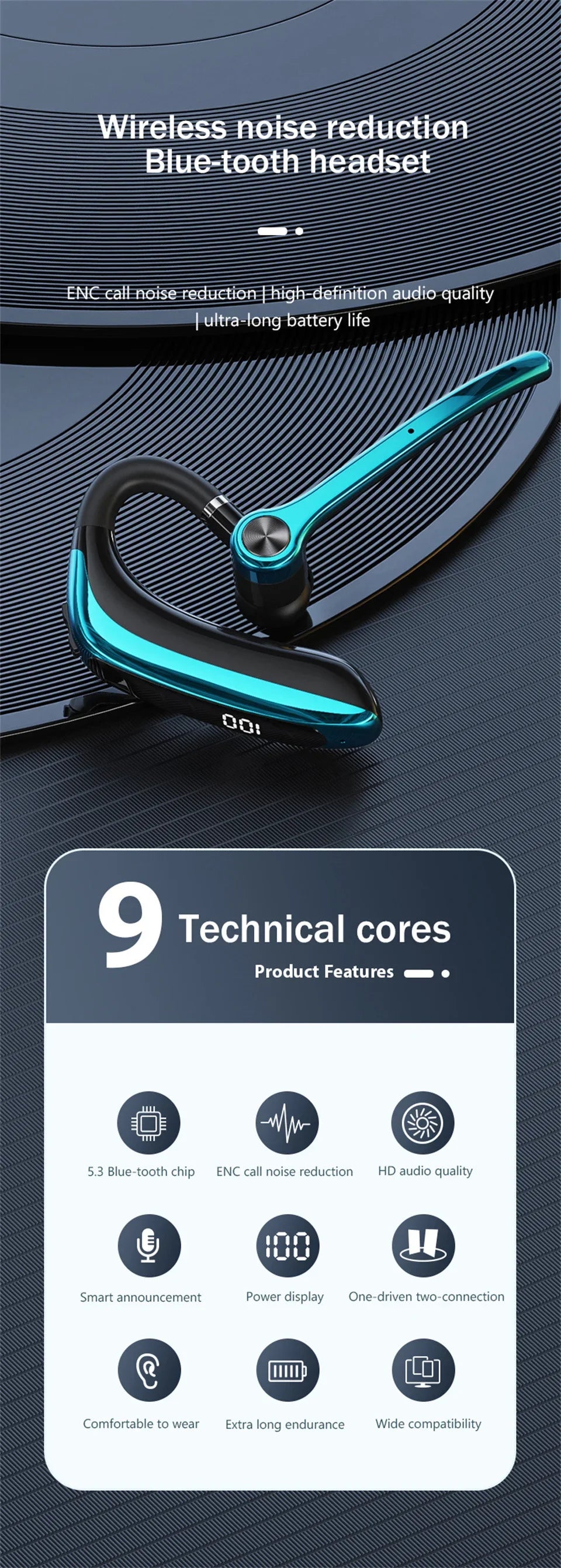 Wireless Headphones With Dual Microphon Bluetooth Earphone ENC Noise Cancelling Hands-free Headset Busines Auriculares Driving