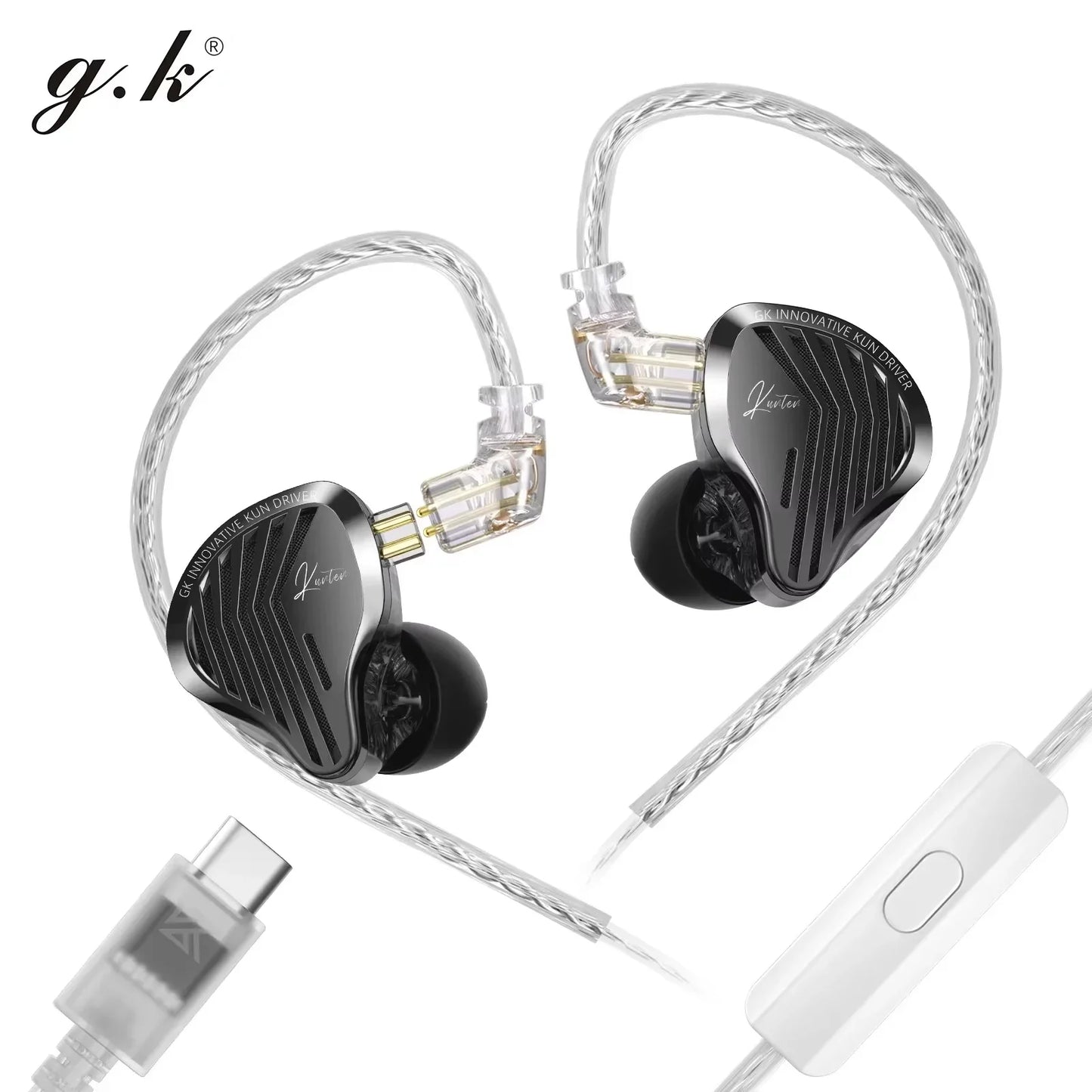 Kz Gk Kunten Dynamic Drive Headphones Hifi 2pin Heavy Bass Earbuds Metal Headphones Detachable Sports Gamer Headphones Custom