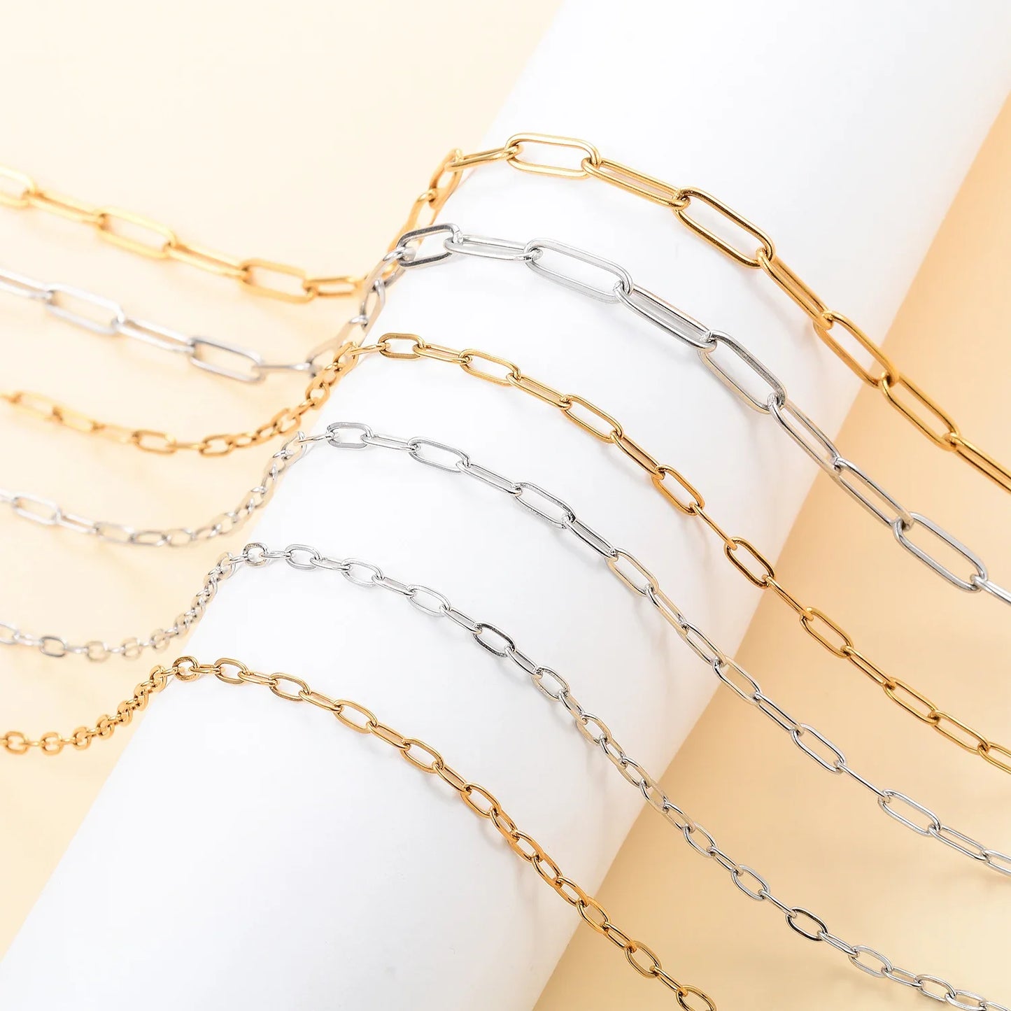 Polished Paper Clip Chain 2.5/2.7/4mm Stainless Steel Necklace Trendy Layering Choker Waterproof Jewelry Men And Women
