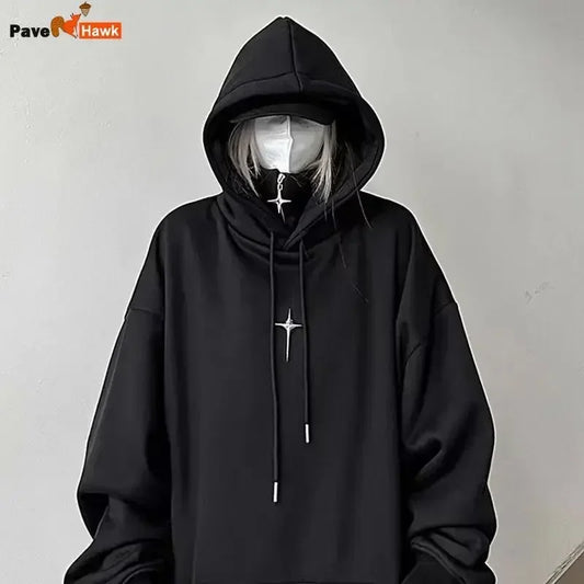 Streetwear Black Hoodie Men Women Oversized Harajuku Vintage Pullovers Korean Fashion
