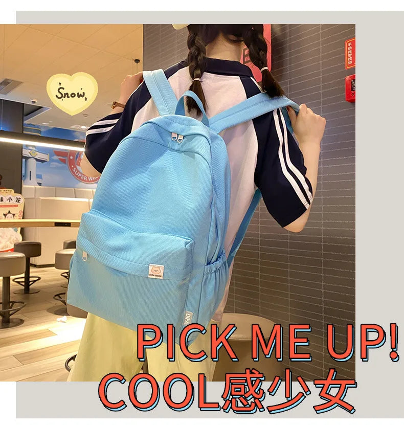 Sweet soft girl solid color large capacity student backpack new style for men and women college students simple trendy
