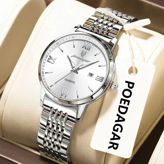 POEDAGAR Original Fashion Watch For Woman Waterproof Luminous Date Ladies Watch Stainless Steel Quartz Business Women's Watches
