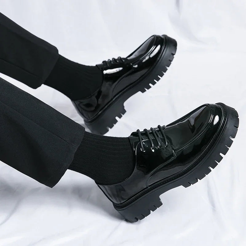 Men Formal Shoes Black Lace-up Dress Shoes With Black Sole