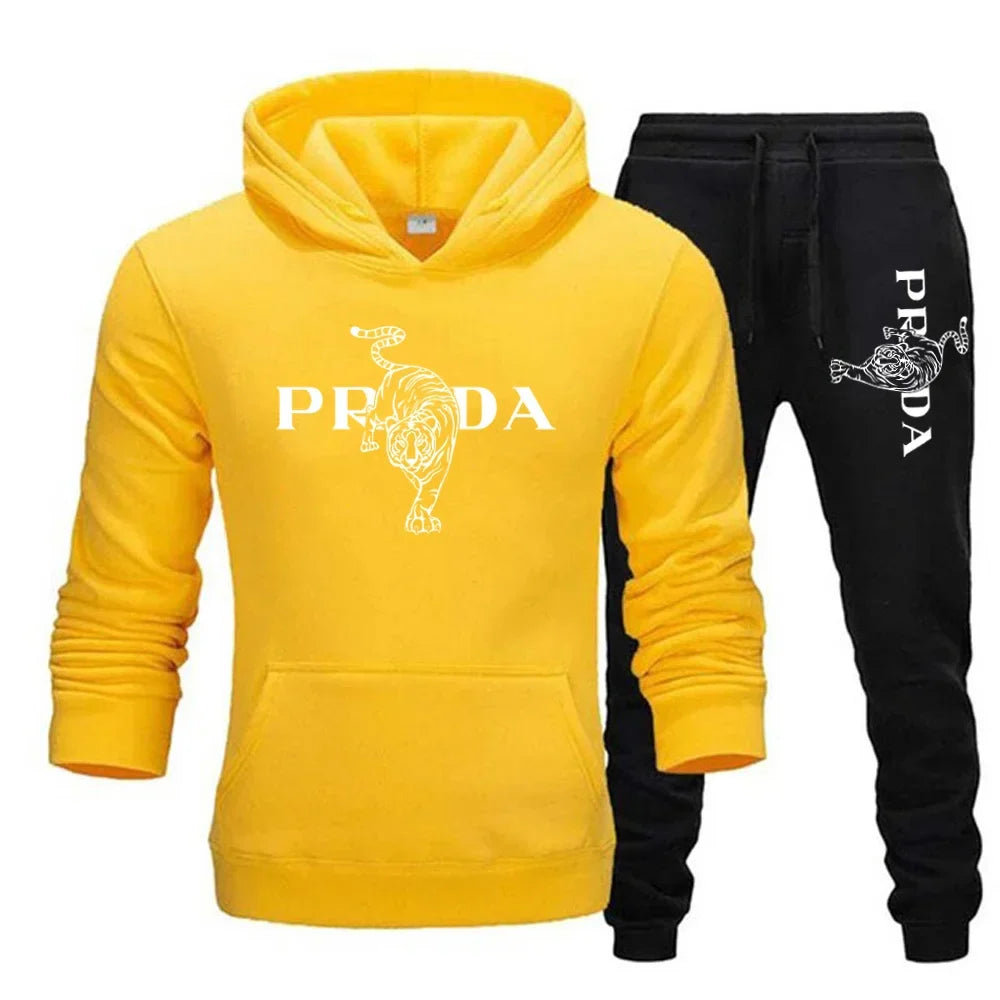The men's outdoor fitness sweatshirt and pants set for autumn and winter includes a long-sleeved sports shirt and casual pants